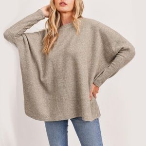 Taupe waffle knit boxy sweater